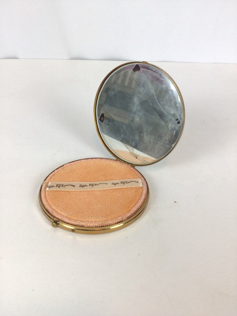 Vintage 50s compact Vintage gold metal round powder compact 1950s new old stock makeup mirror compact image 5