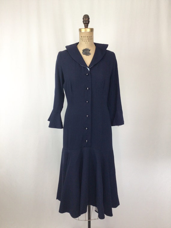Vintage 40s dress | Vintage navy faille 20s style… - image 4