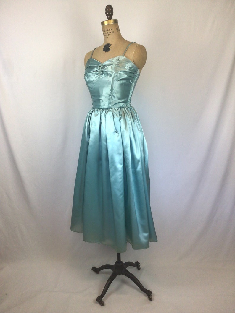 Vintage 50s dress Vintage aquamarine duchess satin party dress 1950s Party Line by Domb cocktail dress image 4