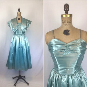 Vintage 50s dress Vintage aquamarine duchess satin party dress 1950s Party Line by Domb cocktail dress image 1