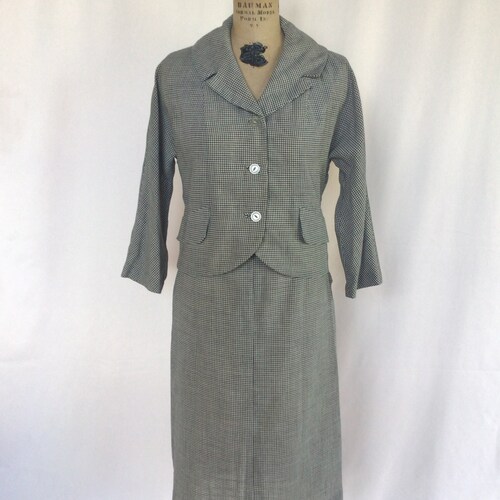 Vintage 50s suit | Vintage sale gingham two piece suit | 1950s deadstock skirt suit