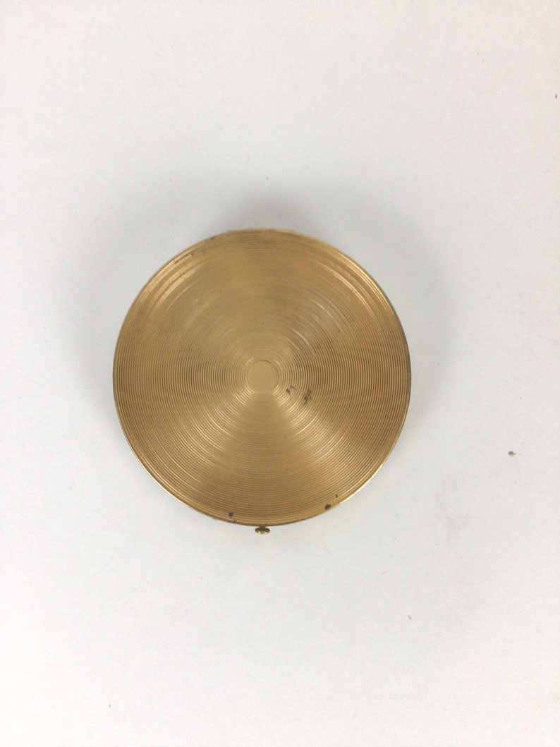 Vintage 50s compact Vintage gold metal round powder compact 1950s new old stock makeup mirror compact image 8