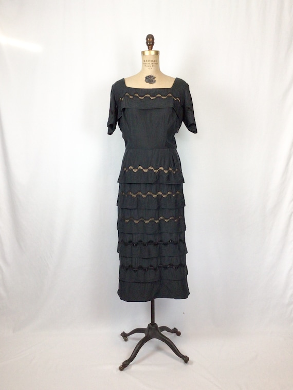 Vintage 30s dress | Vintage black silk and lace e… - image 4