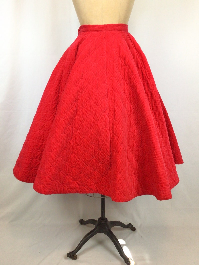 Vintage 50s skirt Vintage red quilted circle skirt 1950s Chumley Sportswear full skirt image 7