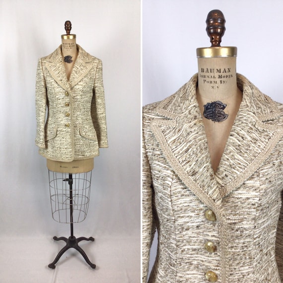 Vintage 60s suit jacket | Vintage woven silk crea… - image 1