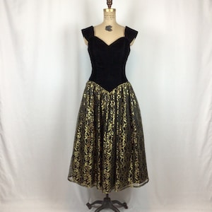 Vintage 80s dress Vintage black velvet gold lace cocktail dress 1980s Jessica McClintock Gunne Sax dress image 5