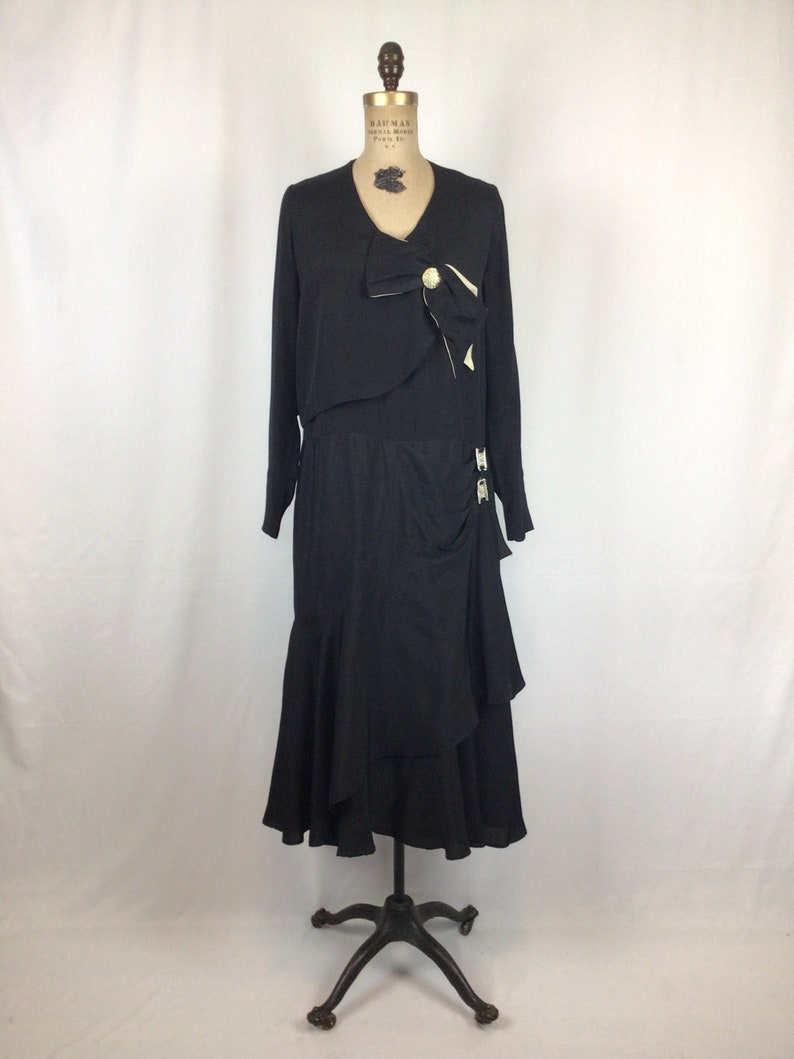 Vintage 20s Dress Vintage black silk drop waist dress 1920's silk flapper dress image 3