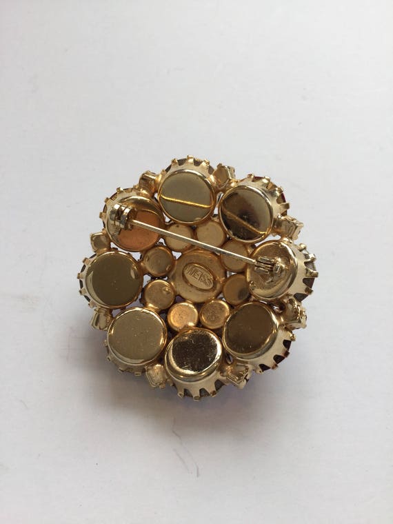 Weiss Brooch | Vintage Round Red Iridescent Rhinestone