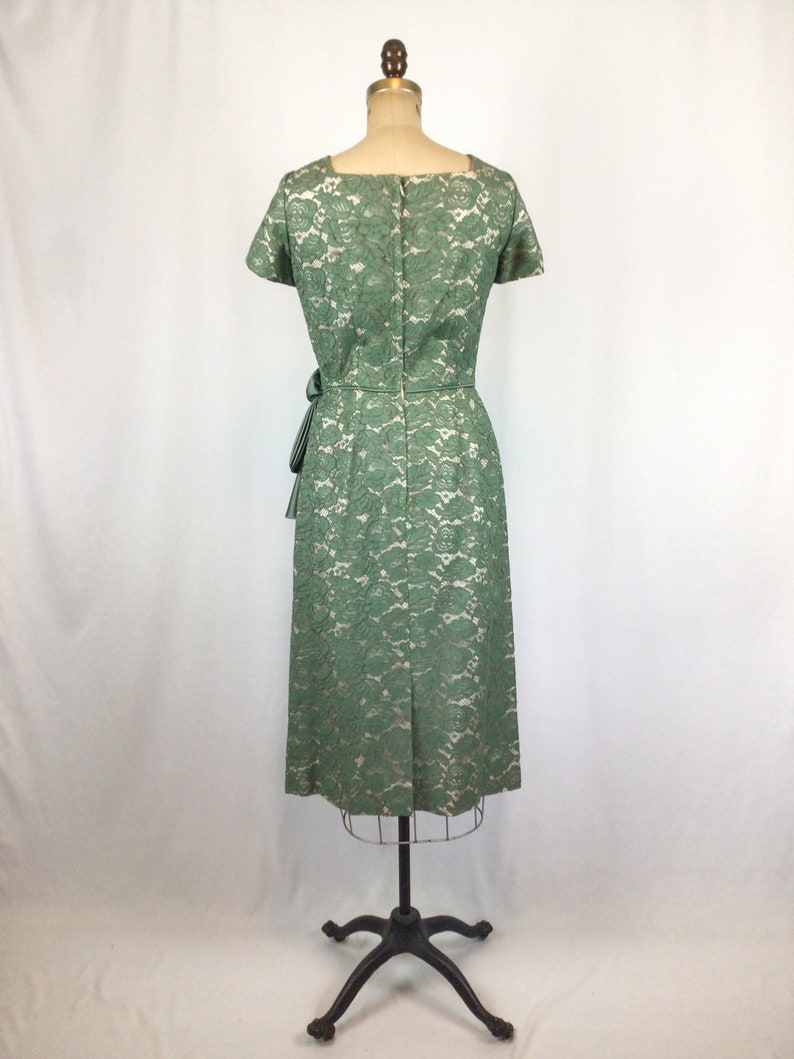 Vintage 50s dress Vintage myrtle green lace party dress 1950's wiggle cocktail dress image 7