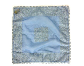 Vintage 50s Scarf | Vintage light blue chiffon flocked square scarf | 1950s deadstock NOS pocket square