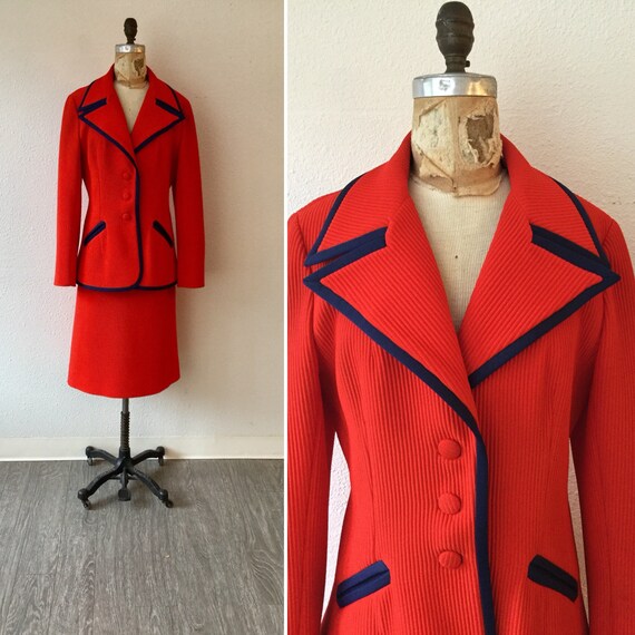 Lilli Ann 70s suit | Vintage tomato red knit suit