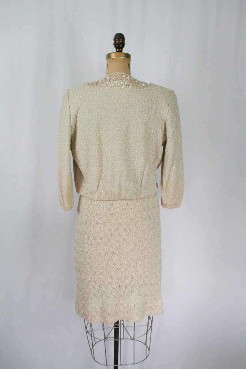 Vintage 50s knit suit Vintage hand knit two piece suit 1950s I. Magnin cardigan dress suit image 9