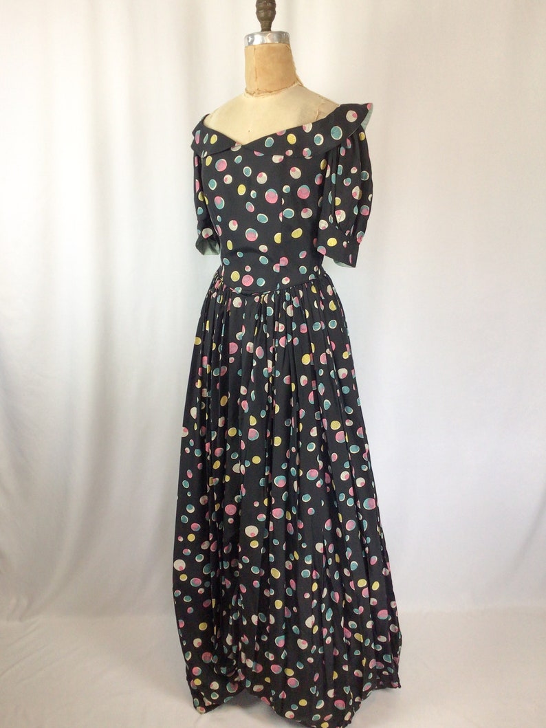 Vintage 30s evening dress Vintage polka dot evening gown 1930s long multi colored party dress image 6