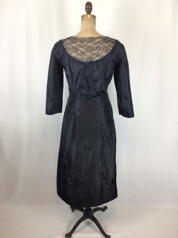 Vintage 50s dress | Vintage navy silk party dress… - image 9
