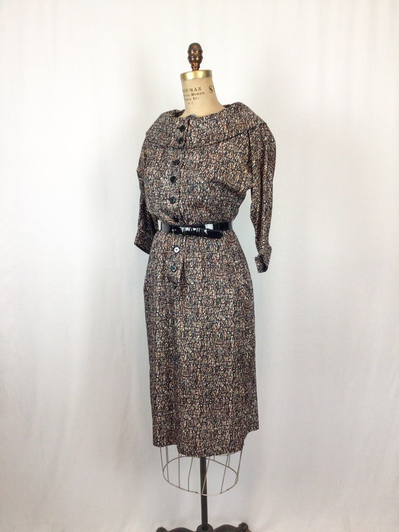 Vintage 50s dress | Vintage abstract print silk d… - image 6