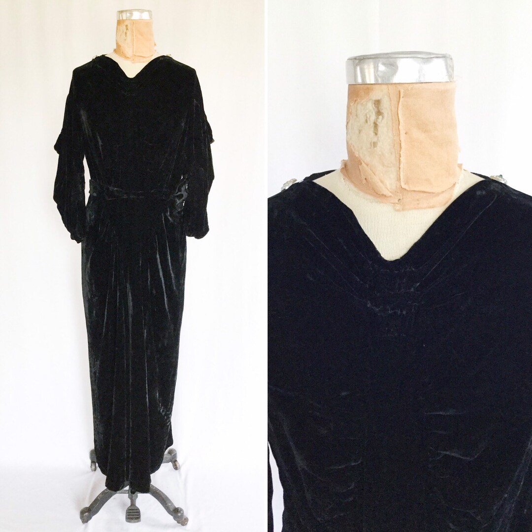 Vintage 30s Dress | Vintage Black Velvet Long Party Dress | 1930s ...