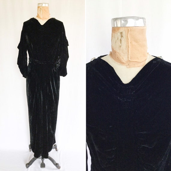 Vintage 30s dress | Vintage black velvet long par… - image 1