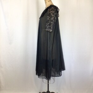 Vintage 60s robe Vintage black chiffon lace peignoir 1960s Vanity Fair sheer robe image 6