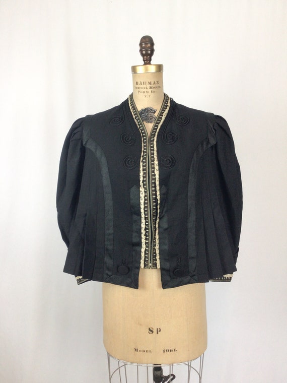 Antique Victorian Jacket | Vinatge black wool sat… - image 3