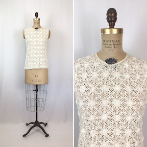 Vintage 70s top | Vintage floral crochet lace blouse | 1970s lace tee