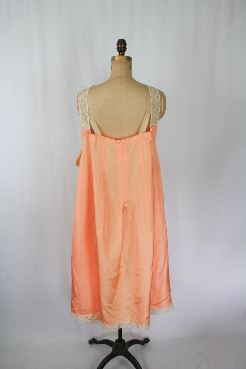 Vintage 30s nightgown Vintage peach rayon lace nightdress 1930s XXLarge negligee image 9