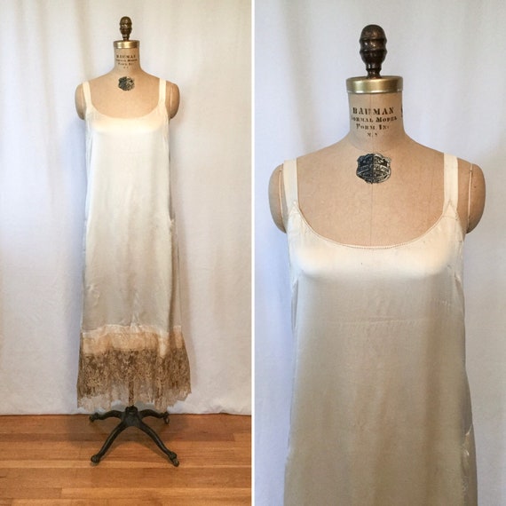 Frances 20s Tunic | Vintage cream silk lace slip d
