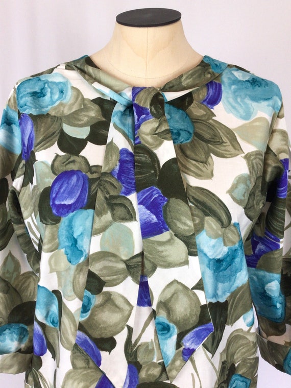 Vintage 60s blouse | Vintage NOS green blue flora… - image 2