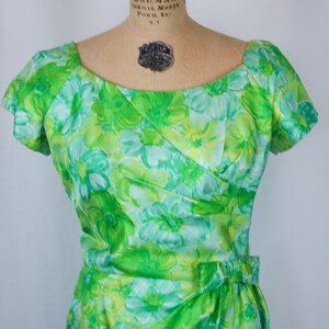 Vintage 50s dress Vintage green blue floral wiggle dress 1950s Miss Brooks dress image 3