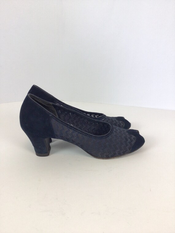 Vintage 40s shoes | Vintage blue suede peep toe h… - image 5