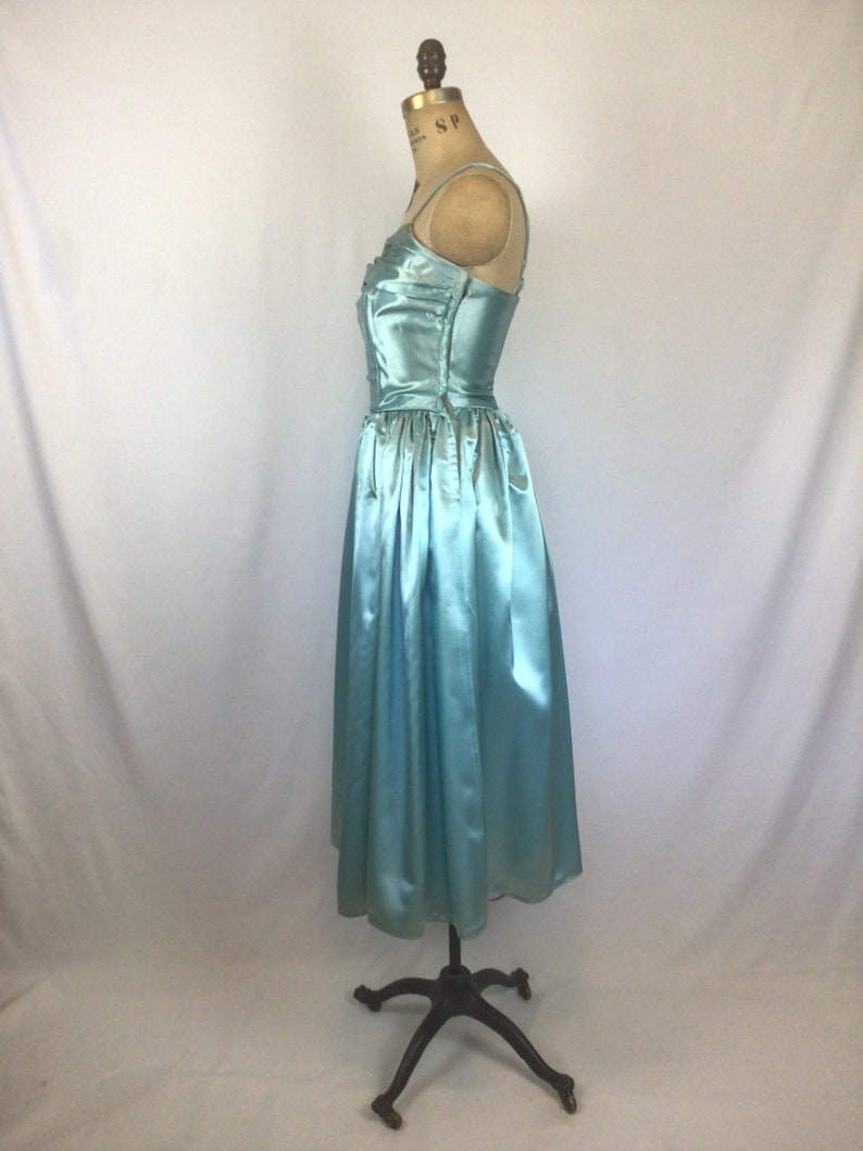 Vintage 50s dress Vintage aquamarine duchess satin party dress 1950s Party Line by Domb cocktail dress image 6