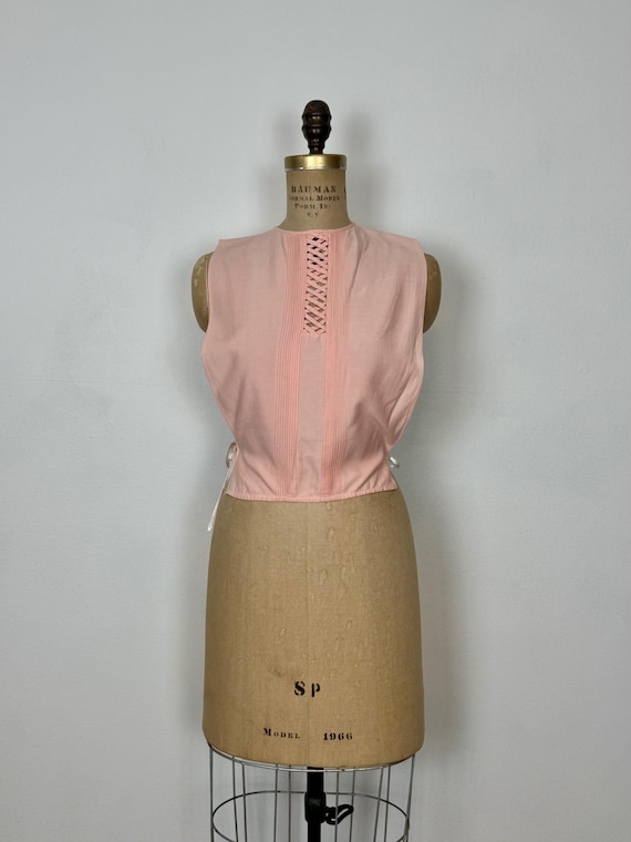 Vintage 40s Dickies | Pink Cotton Top | 1940s Pink Bib Collar Vest