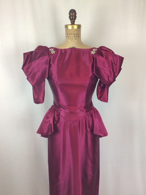 Vintage 60s evening dress | Vintage burgundy sati… - image 4