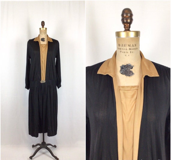 Vintage 20s Dress | Vintage black rayon jersey dr… - image 1