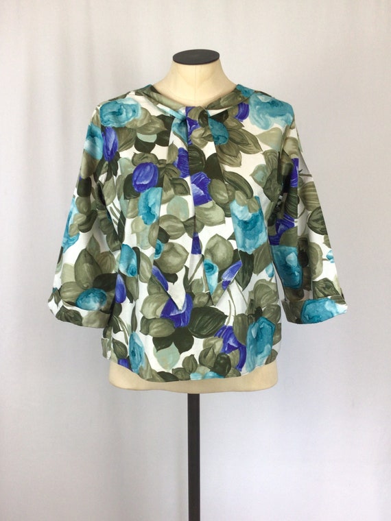 Vintage 60s blouse | Vintage NOS green blue flora… - image 3