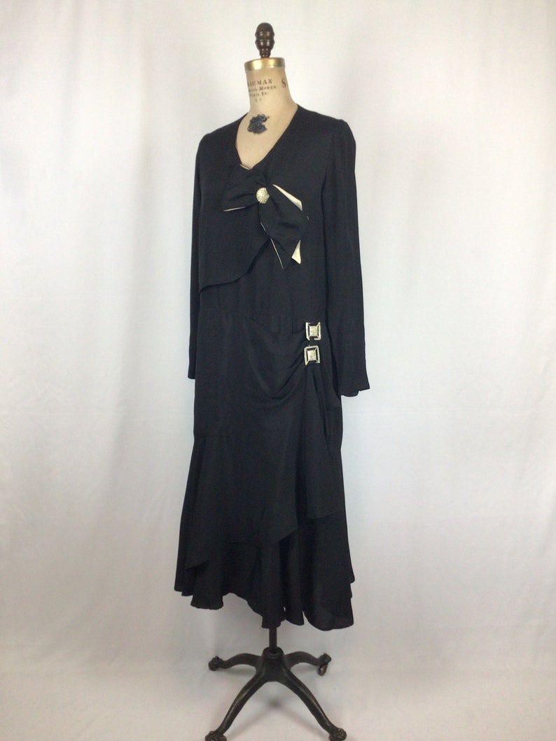 Vintage 20s Dress Vintage black silk drop waist dress 1920's silk flapper dress image 5