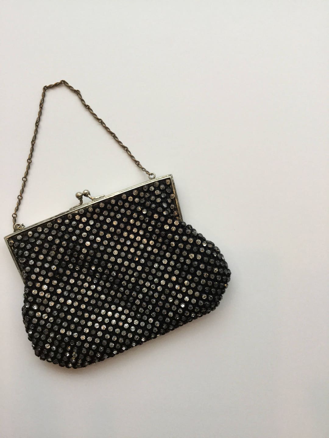 Starlight Purse Vintage Rhinestone Evening Bag 1930s Silver Chain