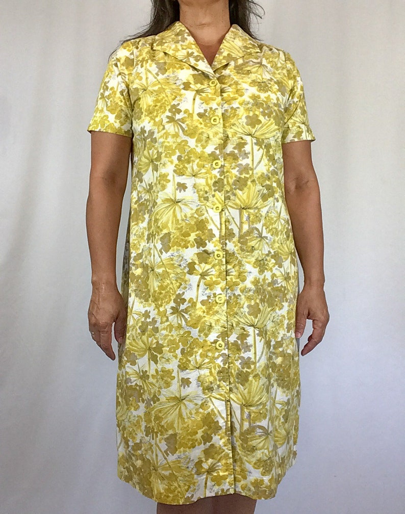 Vintage 50s dress Vintage yellow cotton day dress 1950s floral print house dress image 4