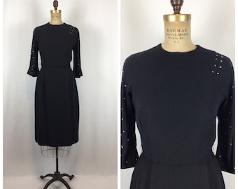 Vintage 40s dress | Vintage black rayon crepe cocktail  dress | 1940s Henry Lee party dress