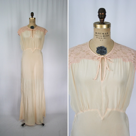 Vintage 40s nightgown | Vintage peach silk floral