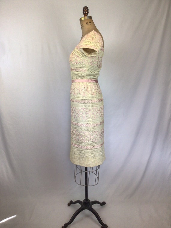 Vintage 50s Dress| Vintage pink ribbon and ivory … - image 7