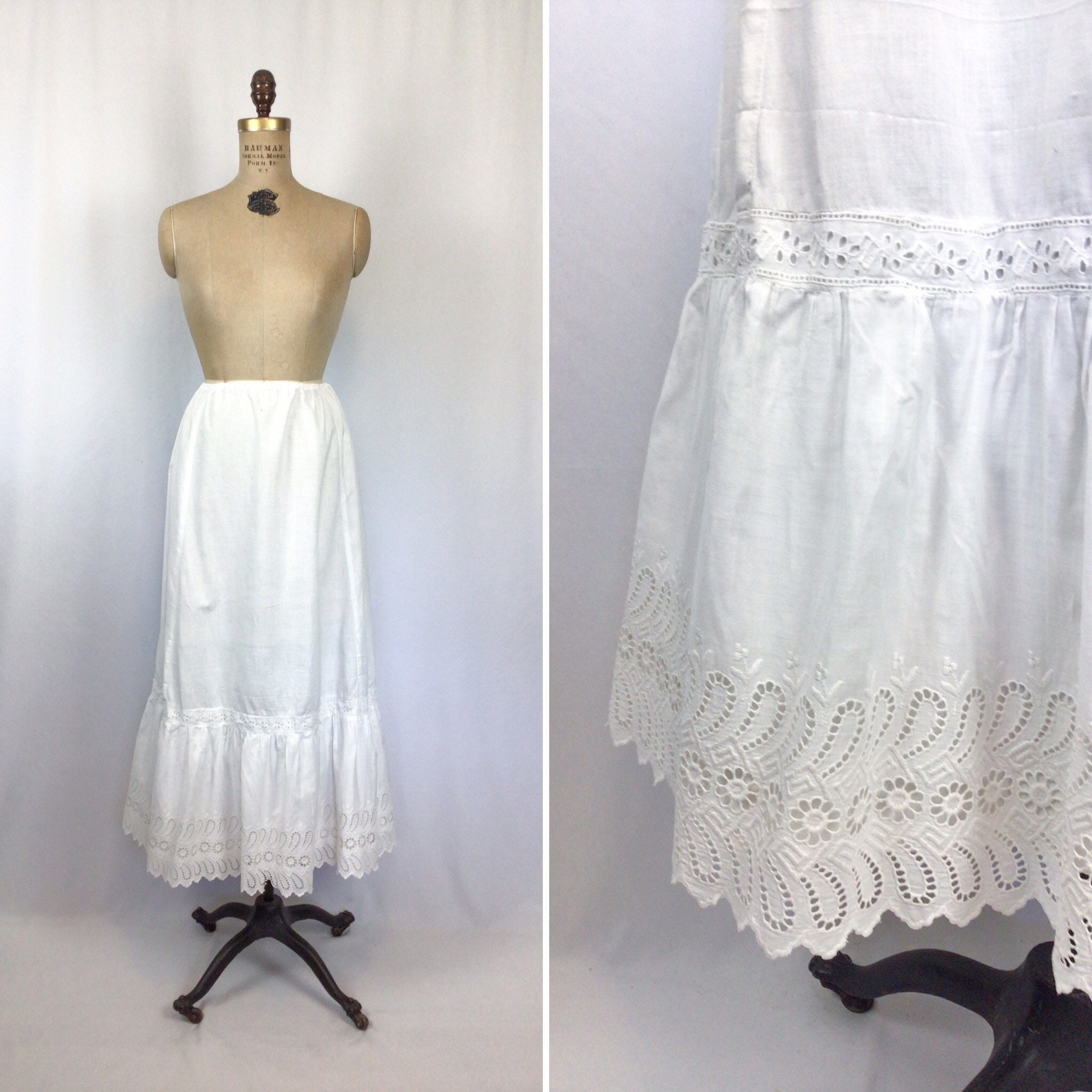 Vintage Edwardian Underskirt | Vintage White Eyelet Cotton Vintage Edwardian Underskirt | Vintage White Eyelet Cotton