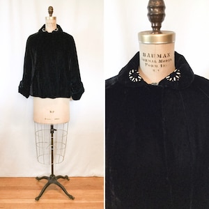 Vintage Edwardian jacket | Vintage black silk velvet  jacket | 1910s beaded velvet swing coat