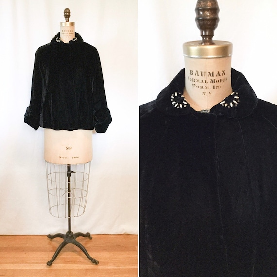 Vintage Edwardian jacket | Vintage black silk velv