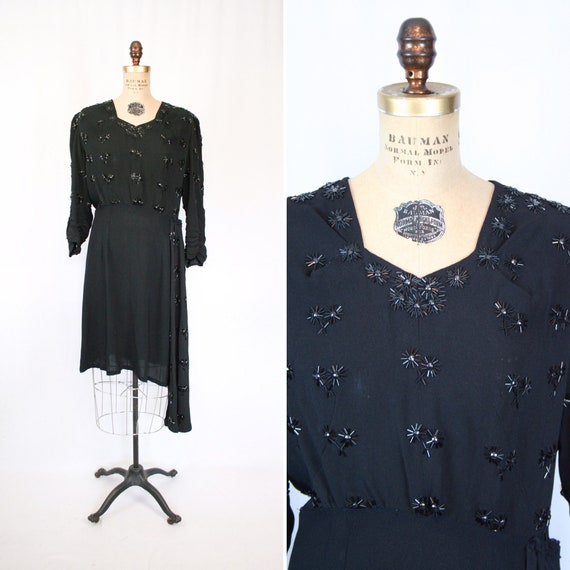 Janet Taylor rayon 40s dress | Vintage black rayon