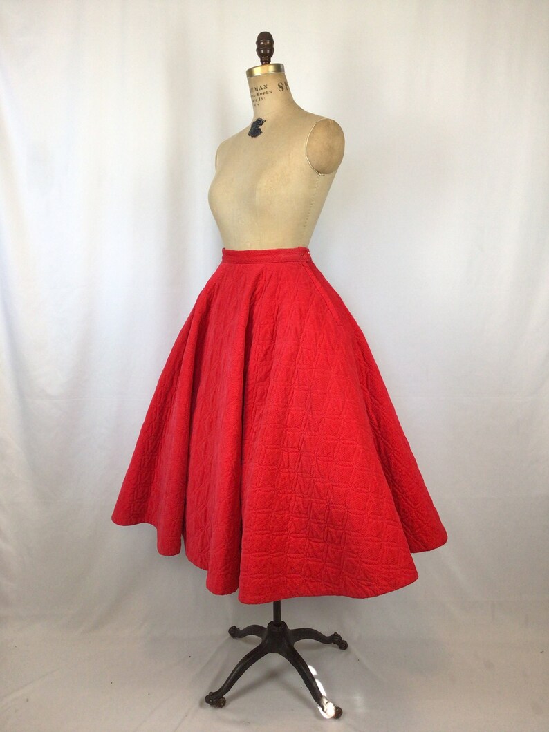 Vintage 50s skirt Vintage red quilted circle skirt 1950s Chumley Sportswear full skirt zdjęcie 5