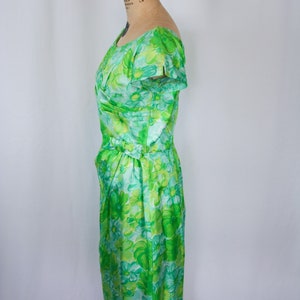 Vintage 50s dress Vintage green blue floral wiggle dress 1950s Miss Brooks dress image 7