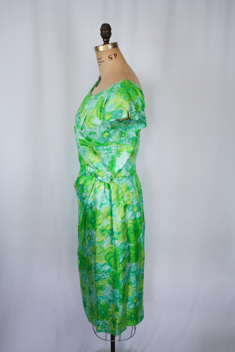 Vintage 50s dress Vintage green blue floral wiggle dress 1950s Miss Brooks dress image 7