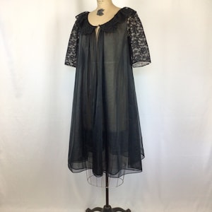 Vintage 60s robe Vintage black chiffon lace peignoir 1960s Vanity Fair sheer robe image 5