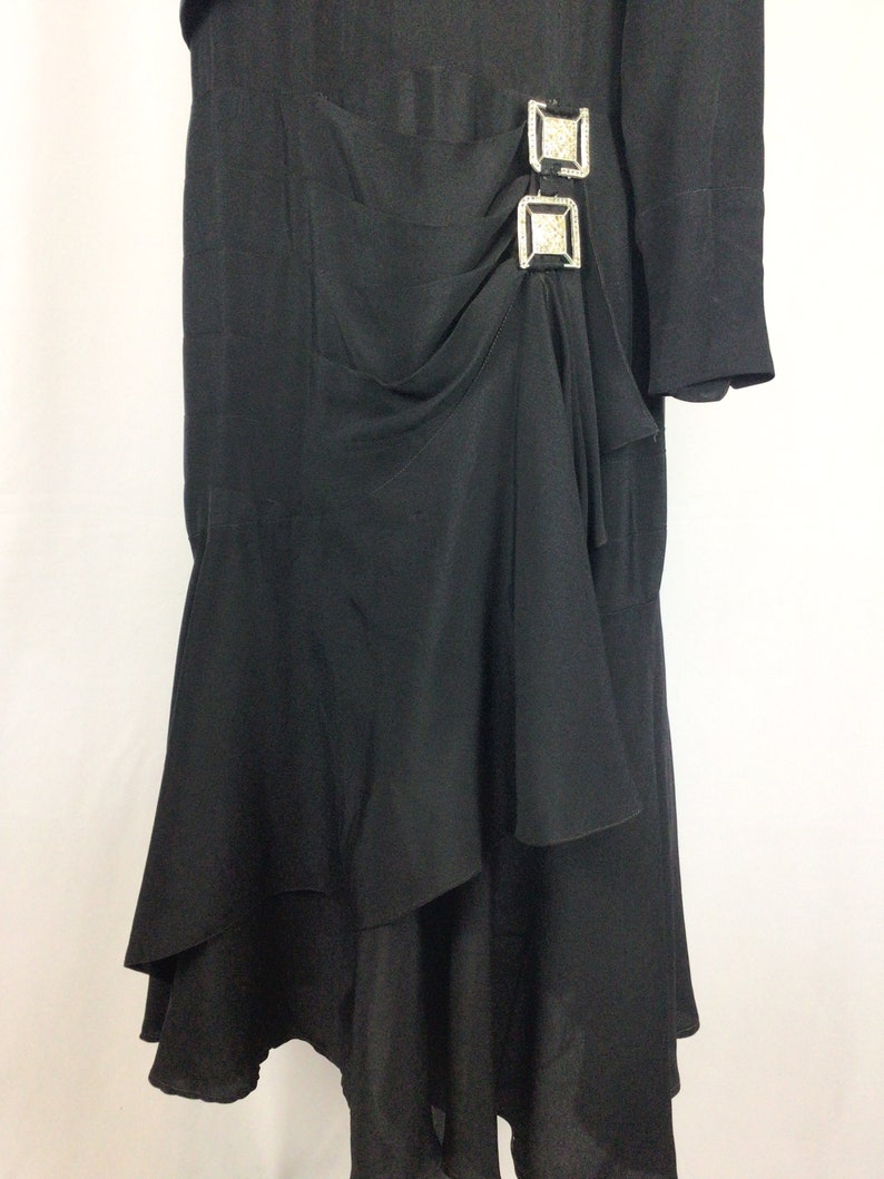 Vintage 20s Dress Vintage black silk drop waist dress 1920's silk flapper dress image 6