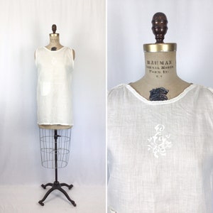 Vintage Edwardian chemise | Vintage crochet lace white lawn cotton slip | 1900&#39;s embroidered top